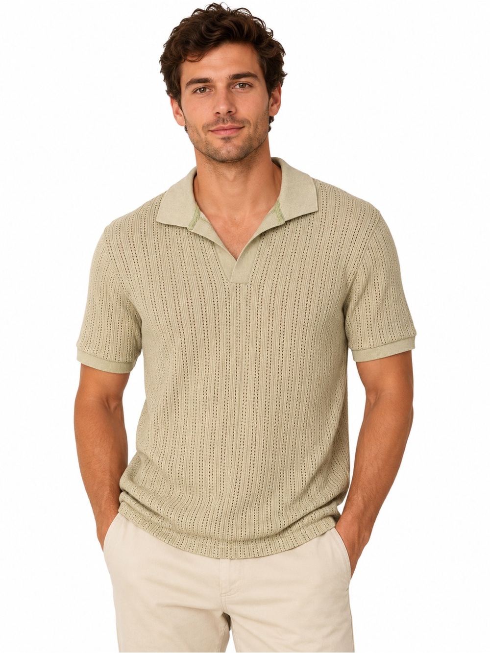 Men's Short-Sleeve Knit Polo Sweater Mint Green Regular Fit Preppy Resort Sz S